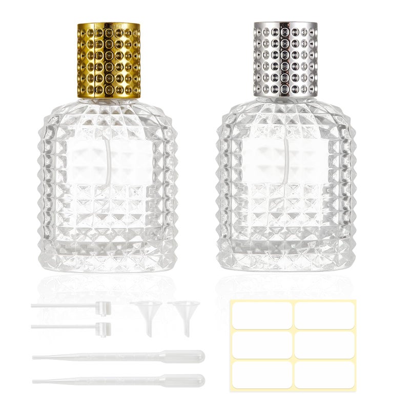 HXRYAGi عبوتان من زجاجات العطور القابلة لإعادة الملء سعة 50 مل، رذاذ عطر فارغ وشفاف محمول، زجاجة رذاذ عطر للسفر (50 مل ذهبي وفضي) - Image 1